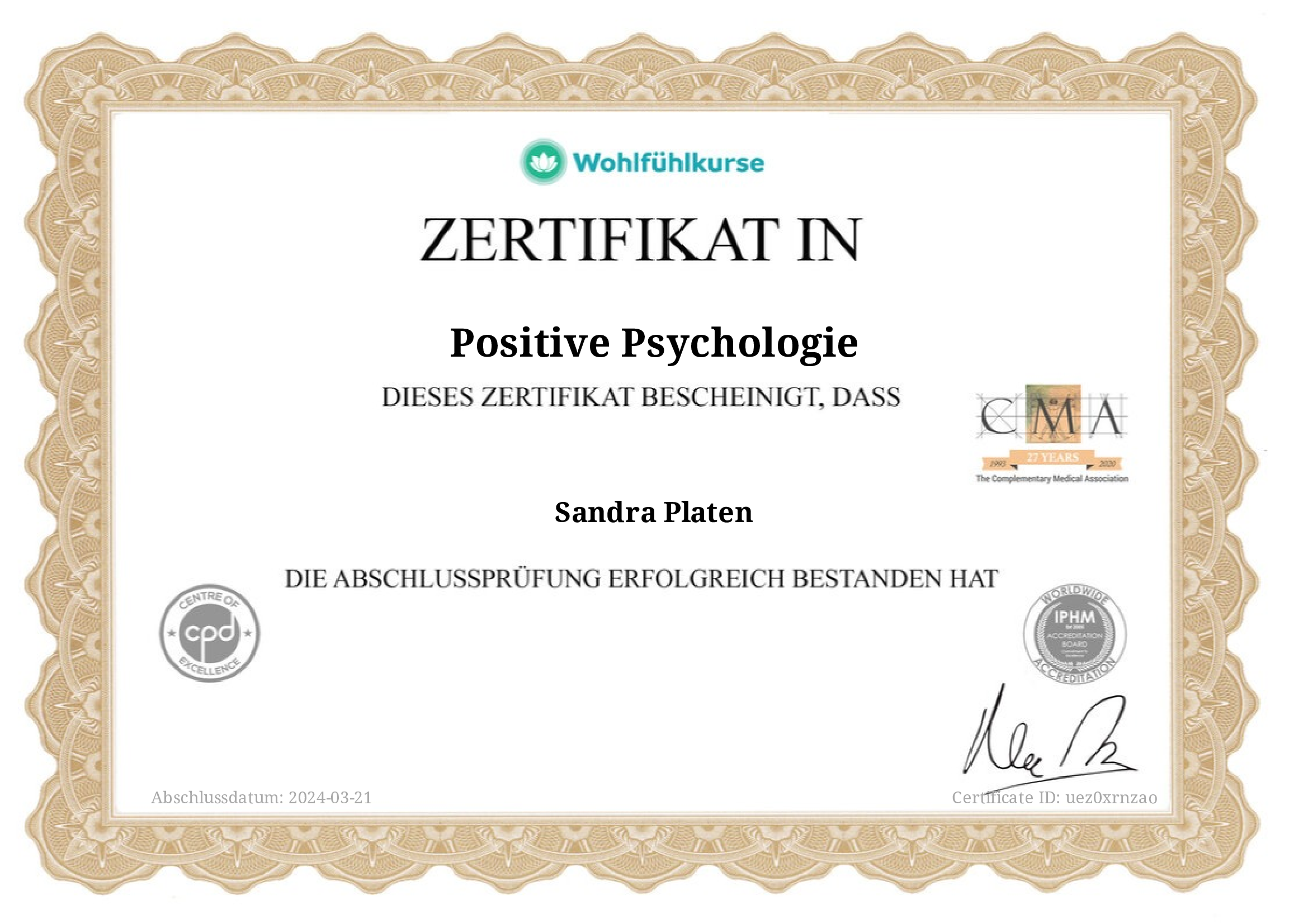 Positive Psychologie Zertifikat 